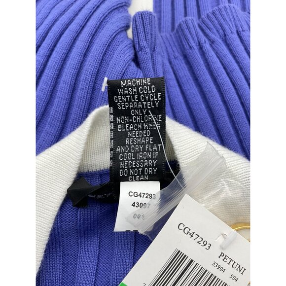 Cable & Gauge Long Sleeve Purple Ribbed Knit V-Neck White Tipped Cardigan LG NWT - Picture 7 of 8